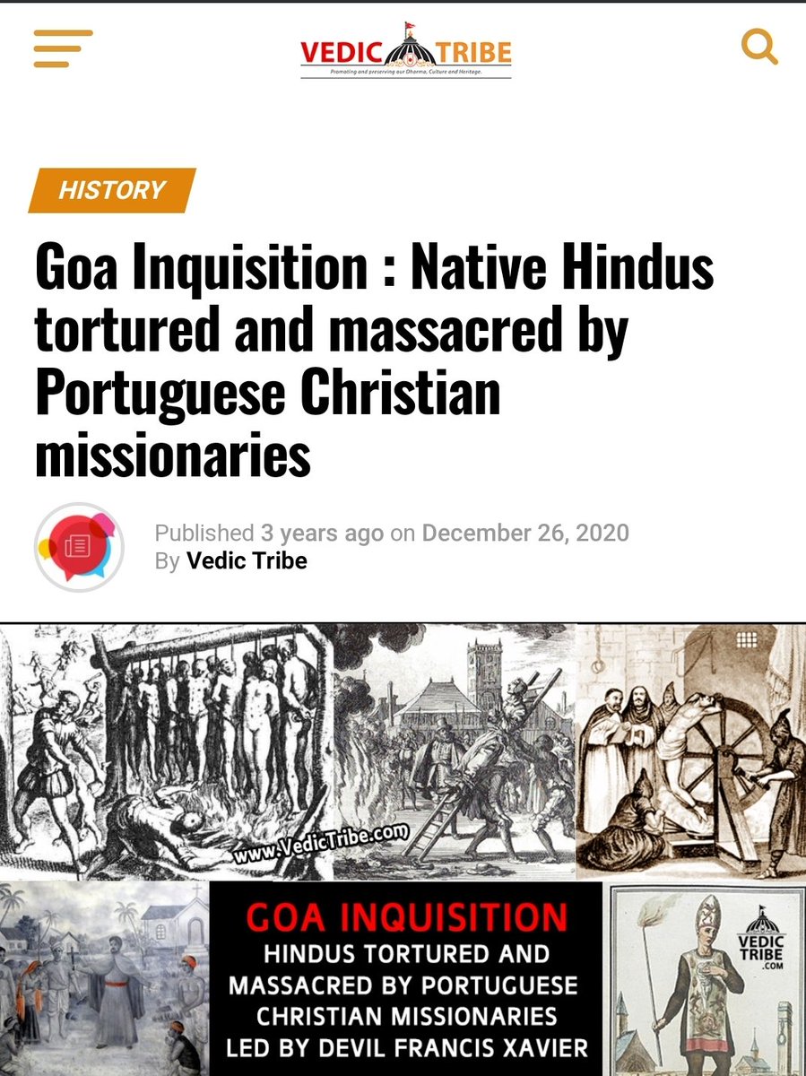 HemantChalke10's tweet photo. #Goa_Inquisition की स्थापना का अनुरोध मिशनरी फ्रांसिस जेवियर ने 16 मई 1546 को पुर्तगाल के राजा जॉन तृतीय को लिखे एक पत्र में किया था
हिंदू धर्म का पालन करने के दोषी पाए गए लोगों में से 70% को मौत की सजा दी गई
उसी जेवियर के शव पर कई हिंदु आज भी अपनी श्रद्धा दिखाते है #Goa_Files https://t.co/MHkQxNfK7I
