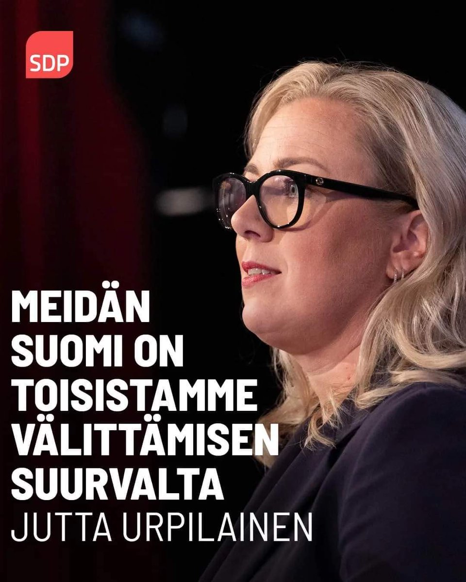 salsaari's tweet photo. "Näissä presidentinvaaleissa on kyse tahdosta rakentaa oikeudenmukaista Suomea, jossa kaikista pidetään huolta. 

Jossa jokainen kelpaa juuri sellaisena kuin on. 

Meidän Suomemme on toisistamme välittämisen suurvalta." - Jutta Urpilainen #Jutta2024 https://t.co/8mWLxiqcTC