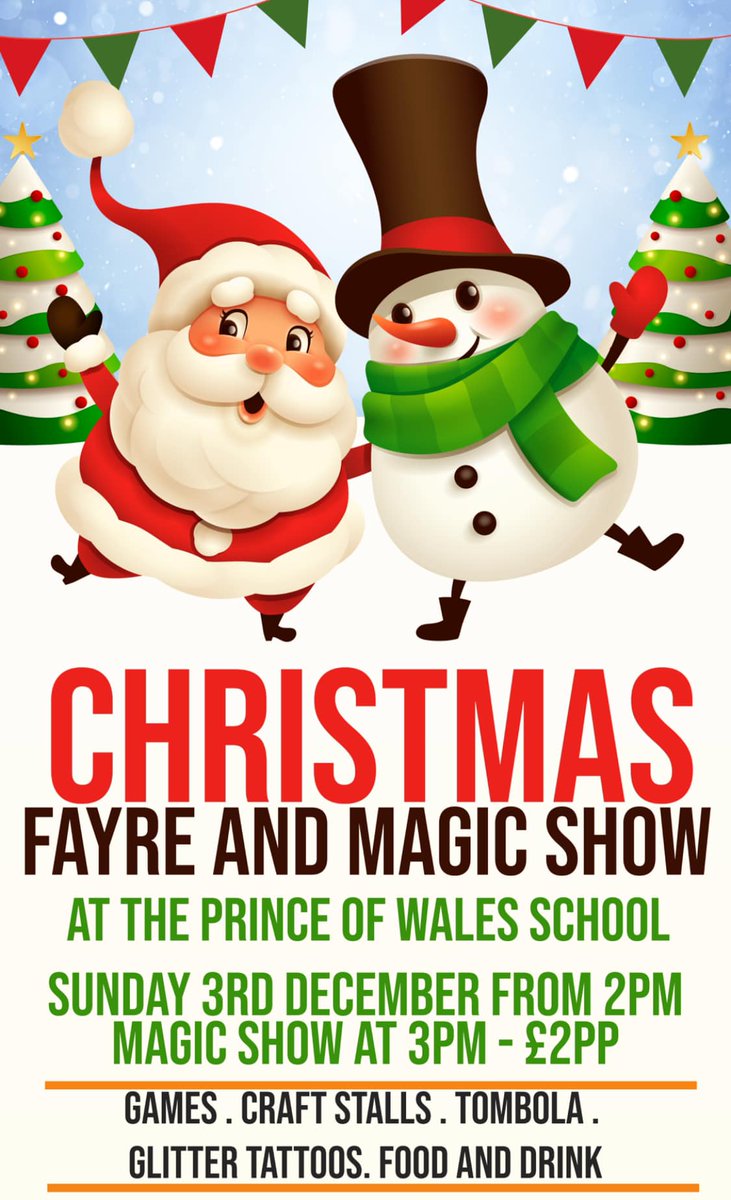 PLEASE SHARE --> TODAY is THE DAY!!! It's POWSA Christmas Fayre and Magic Show Day!!! Join us indoors for some festive fun and magic from 2:00pm. #Community #POWSA