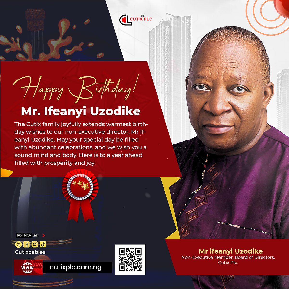 Cutixcables's tweet photo. Wishing you a joyous birthday, sir. The Cutix family celebrates with you.
๐https://t.co/Uv1TdRA0Ep
๐ง:info@cutixplc.com.ng
#qualityCables
#BestCableinNig
#cableManufacturing
#greatProducts
#reliable
#electricalproducts
#CutixCables https://t.co/SNM9nvIq3B