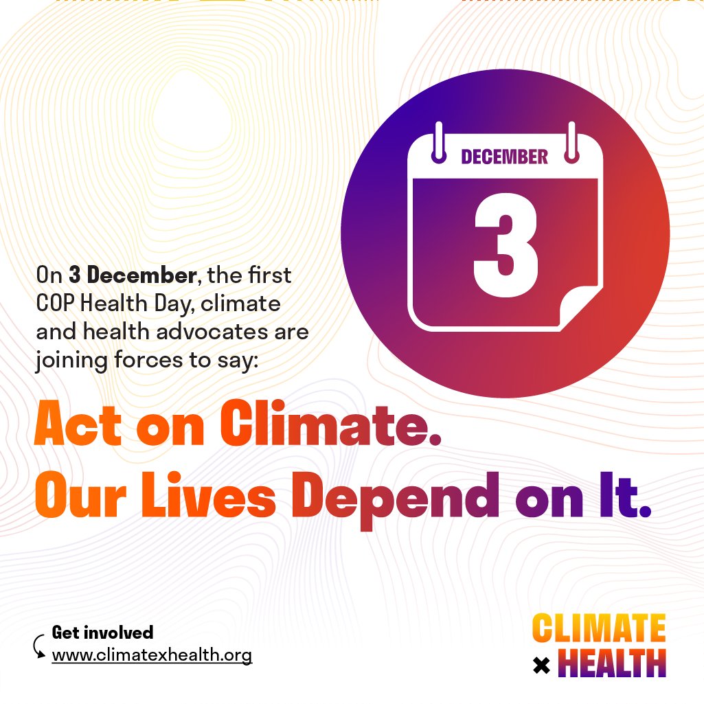 Today we hope for the best decisions on climate &health. For climate crisis is health crisis. 
@COP28_UAE @UNFCCC @UN_SDG @USAIDGH @WHO @ClimateHealth @ClimateHealthCx @ClimateHC @ClimateHealthNC @climatehealth_ @ClimateHealthEU @climatehealthwa @ClimateHealthNY