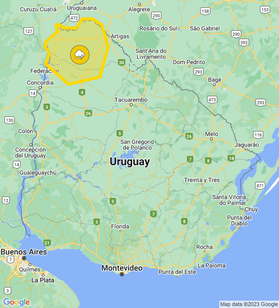 Alerta amarilla por Tormentas fuertes y lluvias intensas
Se actualizará a las 06:30 o ante cambios significativos

Más info: inumet.gub.uy
