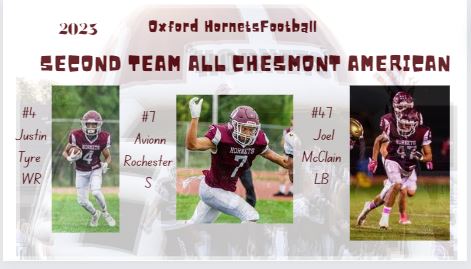 CoachMeansOXFB's tweet photo. Congrats to our Second Team All Ches-Mont selections Senior FS Avion Rochester, Sophomore OLB Joel McClain and Senior WR Justin Tyre! #11as1 https://t.co/hrjlMM3OIk