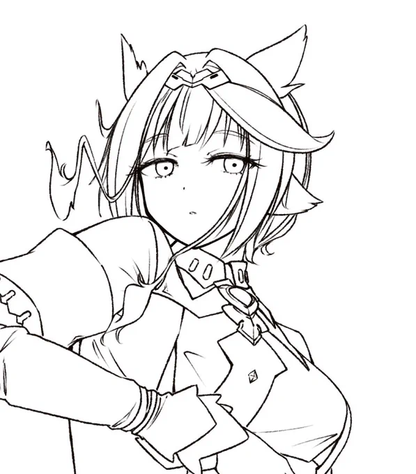 ラフと線画。髪の毛をざんざか描きすぎて、ペン入れの時とても苦労しました。ラフも真面目に描いたほうが将来の自分のためになるという知見を得ましたが、この知見は絵を描くたびに得ているのでもうお腹いっぱいです。 