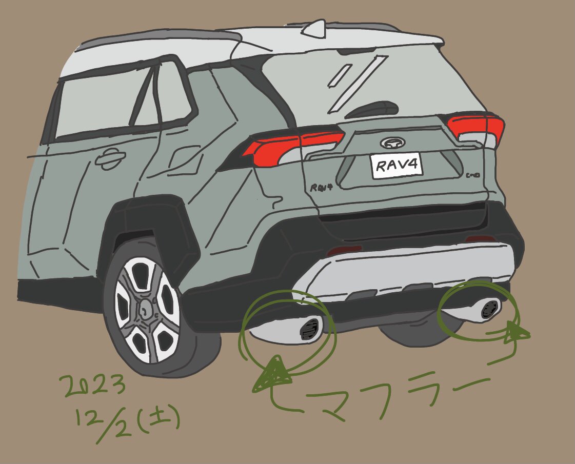 Shamune_demoaru's tweet photo. #pixiv今日のお題 
#マフラー 
#車イラスト
#トヨタ 
#RAVA4 
の後ろ姿。 https://t.co/nFrYACPc9a