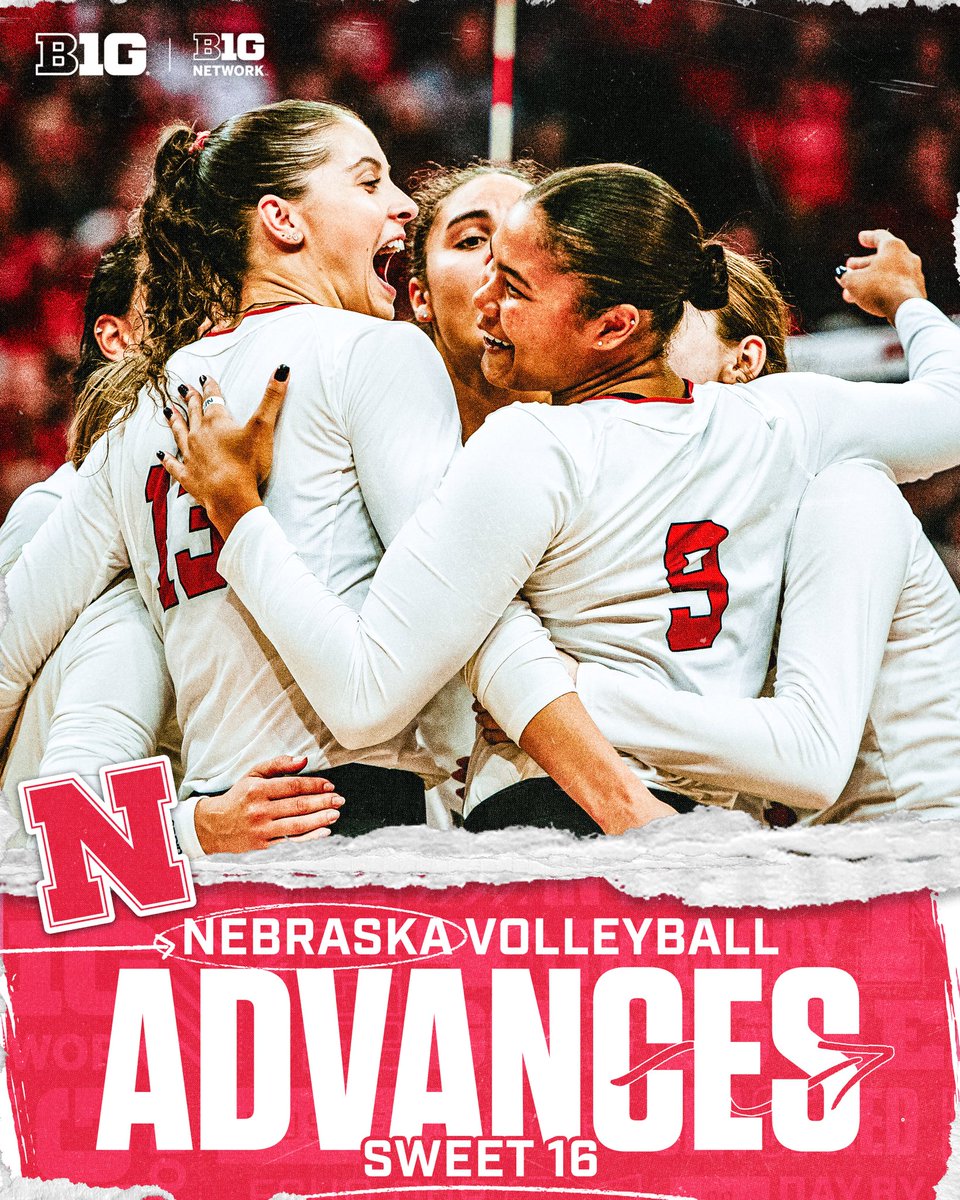B1GVolleyball's tweet photo. Moving on. 😎

@HuskerVB has advanced to the @NCAAVolleyball Sweet 16! 🙌 https://t.co/OByV6IL95Z