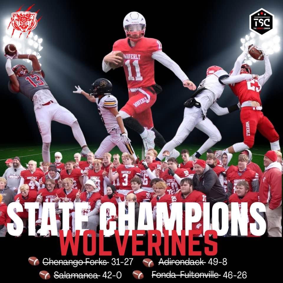 For the first time EVER, Waverly is the NYS Class C Champion! Wolverines handled Fonda-Fultonville 46-26.
State Champions!