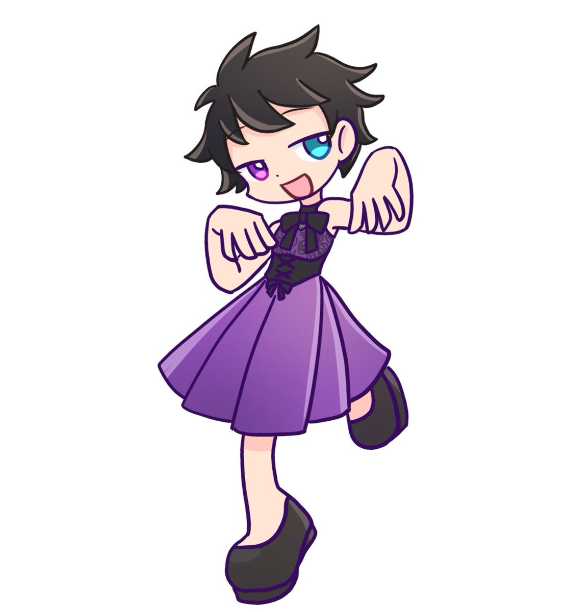 heterochromia solo dress purple dress short hair black hair smile  illustration images