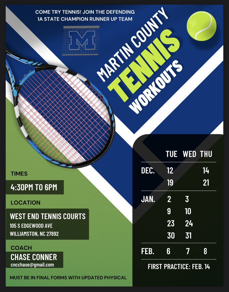 Workouts Scheduled! 

Must have up to date physical on final forms. 

Boys season starts officially on Feb. 14