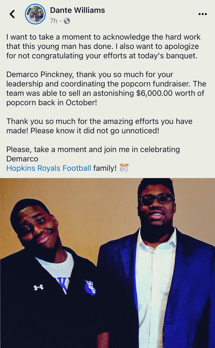 Thank you for the shout out Coach Daunte Williams and the kind words.  I am glad I was able to make a positive impact on and off the field.  #payitforward <a href="/HopkinsFootball/">HopkinsHSFootball</a>