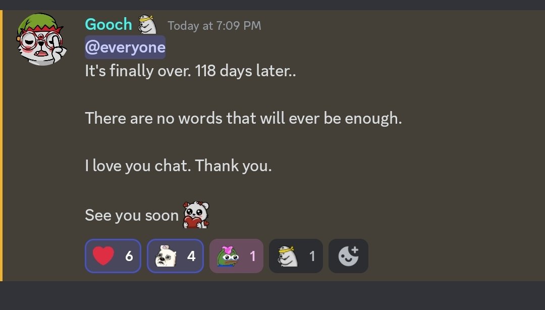 wanting to cry because a subathon ended might be the final thing that gets me to find a therapist. <a href="/TheGoochTV/">Goochy</a> it's been real. 🖤