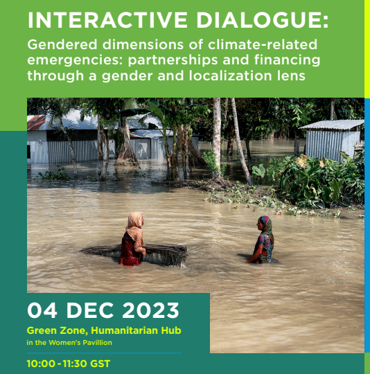 wphfund's tweet photo. Are you attending #COP28 in #Dubai? 🌏

Join us MONDAY together w/ @UN_Women, @rghelani, @WFP, @FAO, @UNOCHA &amp; @UNFPA as we discuss the gendered dimensions of climate-related emergencies &amp; how to scale up the work of women's orgs in humanitarian settings.

#InvestInWomen https://t.co/Qx4YUiEtGx