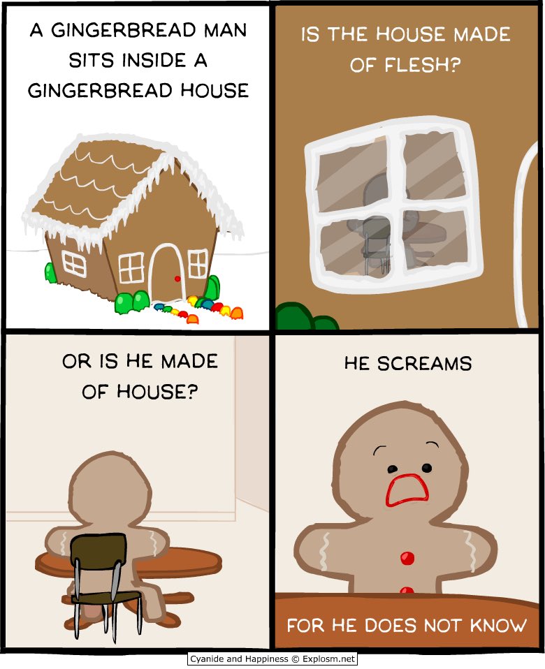 GeneralCattis's tweet photo. #OnlyAtTheGingerbreadHouse is there an existential crisis going on… https://t.co/zJcp0ShvAh