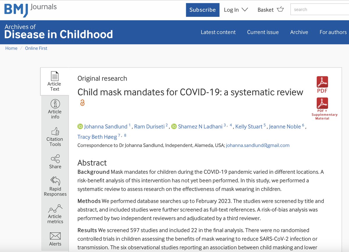 Tracy Høeg, MD, PhD (@tracybethhoeg) on Twitter photo New study👇🏻
Do we have good evidence child mask mandates prevented covid spread?
TL;DR=no
Public health officials were wrong to suggest otherwise & should acknowledge this
🙏🏻:Johanna Sandlund
Ram Duriseti
<a href="/ShamezLadhani/">Shamez Ladhani</a>
@Kelly05484118 &
<a href="/JeanneNoble18/">Dr. Jeanne Noble</a>
adc.bmj.com/content/early/… New study👇🏻
Do we have good evidence child mask mandates prevented covid spread?
TL;DR=no
Public health officials were wrong to suggest otherwise & should acknowledge this
🙏🏻:Johanna Sandlund
Ram Duriseti
<a href="/ShamezLadhani/">Shamez Ladhani</a>
@Kelly05484118 &
<a href="/JeanneNoble18/">Dr. Jeanne Noble</a>
adc.bmj.com/content/early/…