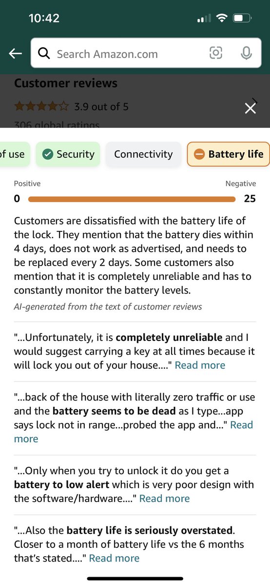 juanchosaravia's tweet image. Check out @amazon&apos;s use of AI for quick review summaries. A neat way to see customer feedback. #AmazonAI #TechTrend 

Second picture is sick!