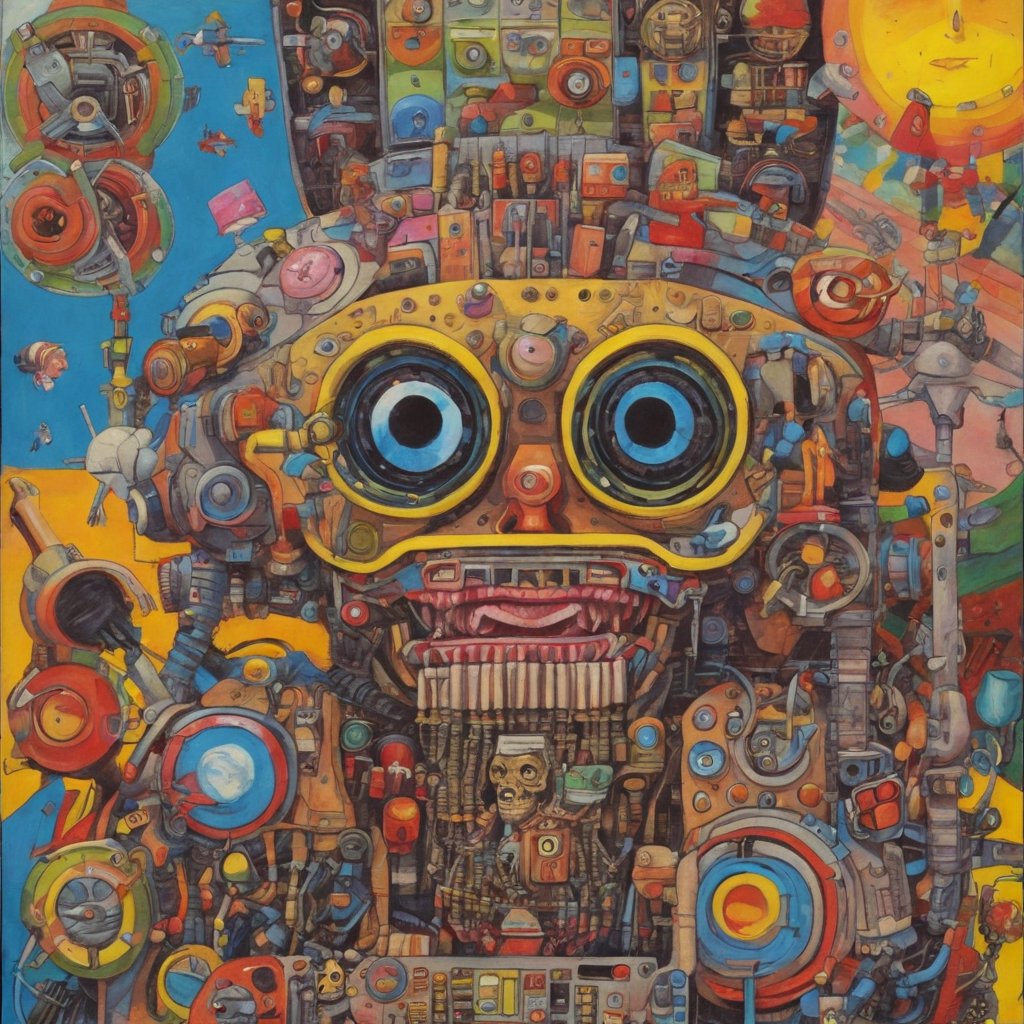 FREE__ARTS's tweet image. A jubilant explosion of color and creativity, this piece is a delightful dive into the world of mechanical imagination. The whimsy of the robotic form juxtaposed with intricate details captivates and charms. #RobotArt #VividColors #CreativeOverflow