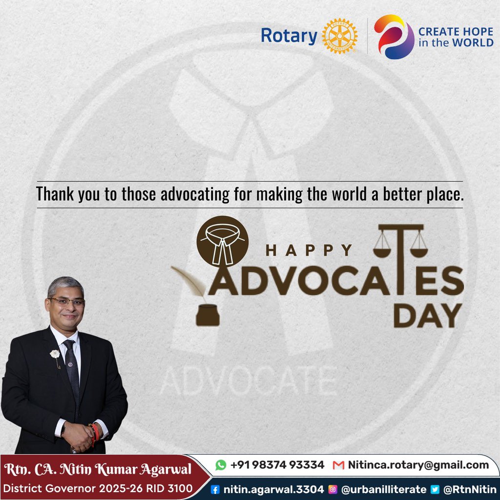 Advocacy is empathy, compassion and community at work.

#Advocate #AdvocateDay #LegalHero #LegalProfession #Lawyers #Justice #Law #Constitution #Equality #Rotary #RID3100 #PeopleOfAction #AdvocateForChange #Professional