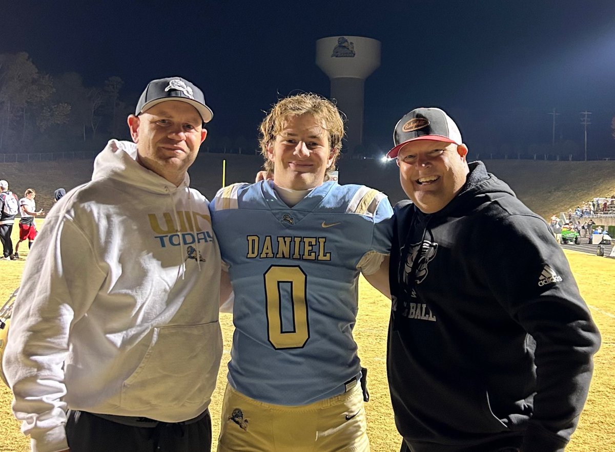 TigerHenson's tweet photo. Couldn’t be more EXCITED for @dwdanielFB Coach Tommy Plumblee & his son, Ty (who made the GAME-ENDING tackle to WIN the STATE CHAMPIONSHIP & FINISH 15-0). Two CHAMPION MEN & CHAMPION FRIENDS! #FinishInStyle https://t.co/dGzBLhXZcf