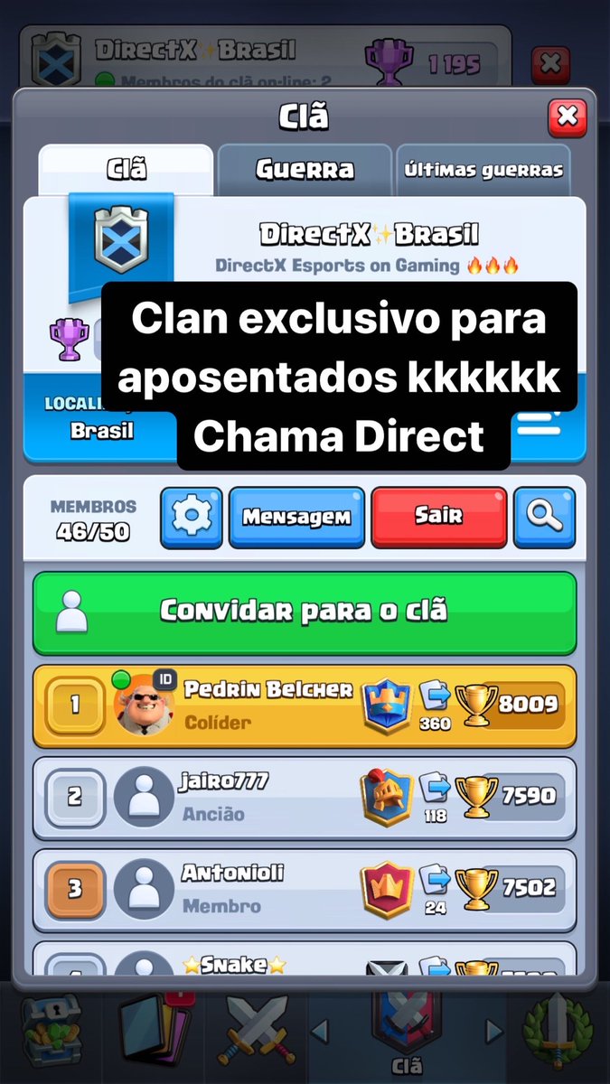 Boa noite tropinha sentiram minha falta ? Kkkkk
Estamos com aquele Clan antigo na ativa , os aposentados interessados chama DM .
#GoDTX 💜