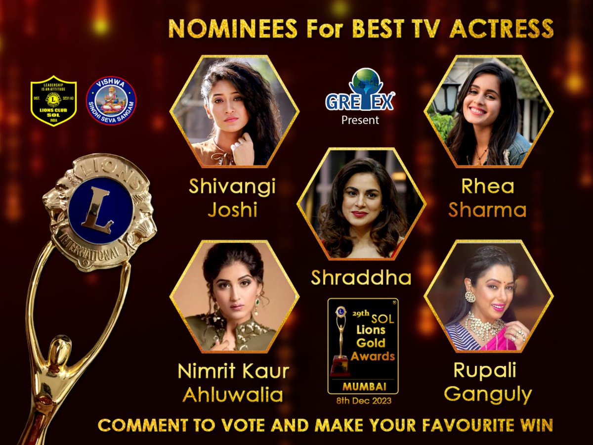 Nominees for BEST TV ACTRESS #ShivangiJoshi #RheaSharma #Shraddha #Nimritkaur #RupaliGanguly #LionsGoldAwards