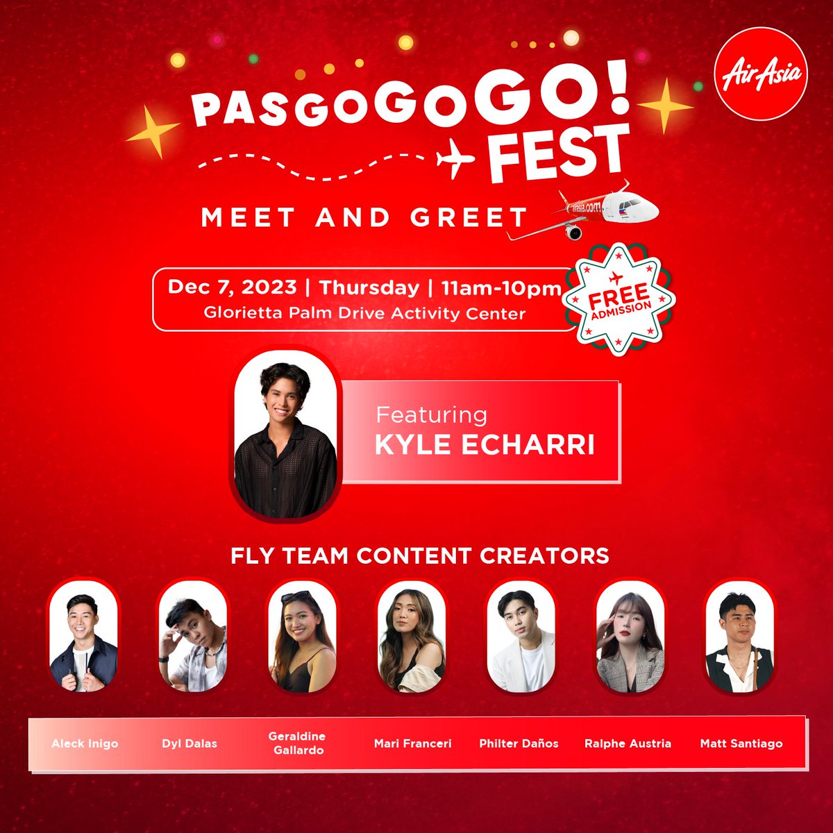 Come join us for a whole day of holideals and fun at the #AirAsiaPasGOGOGO Fest happening this December 7, 2023, Thursday, from 11am to 10pm at Glorietta Palm Drive Activity Center to find out more! See you there! 🎅 #FlyAirAsia #FlytheWorldChampion