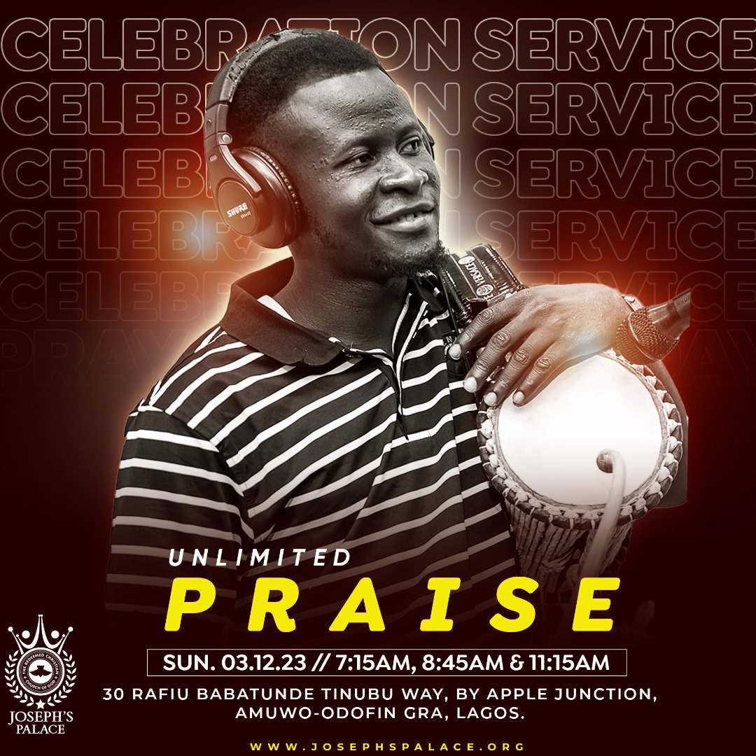 Let's elevate our spirits through joyous melodies and heartfelt gratitude. Come, be part of a harmonious experience that transcends boundaries.
#Sunday #December #DecemberThanksgiving #rccgjp #UnlimitedPraise #Worship #Praise #forfestac #festaconline #DivineRepositioning