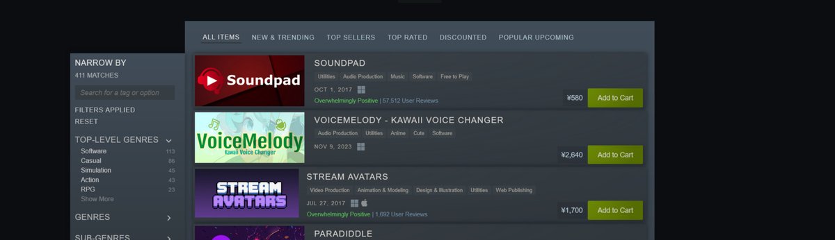 un__a_gi's tweet photo. Steamで国内から検索すると、"Audio Production"カテゴリー内でのお話ですが、結構上位に表示されるようです！これほど御興味を頂けて嬉しいです！ありがとうございます！
#ボイスチェンジャー #VoiceMelody #こえふぃーばー https://t.co/bkjBC4imdF