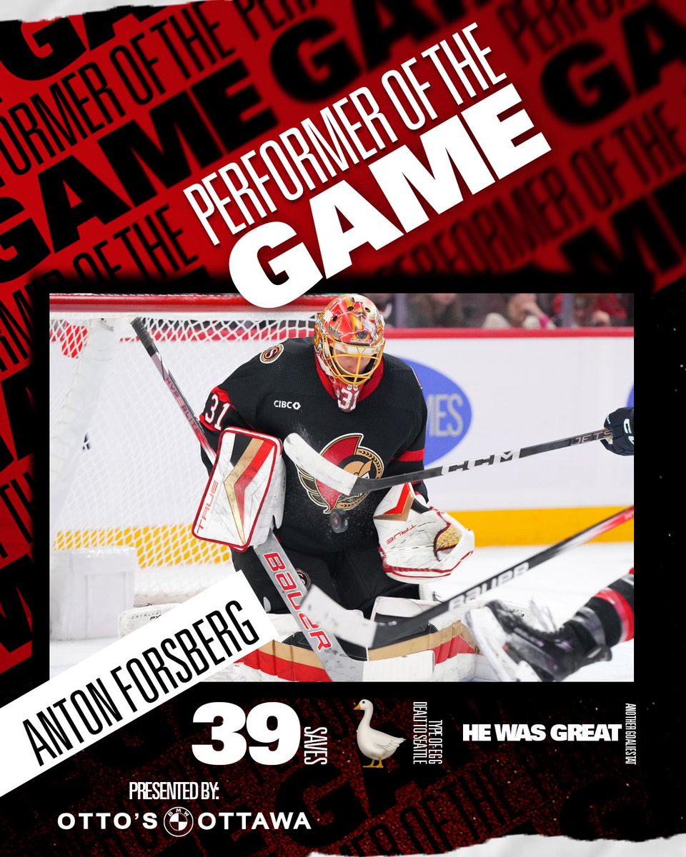 Anton Forsberg stopped all of the shots to lead the team to victory and claim the latest @ottos_bmw Performer of The Game honours!

#GoSensGo