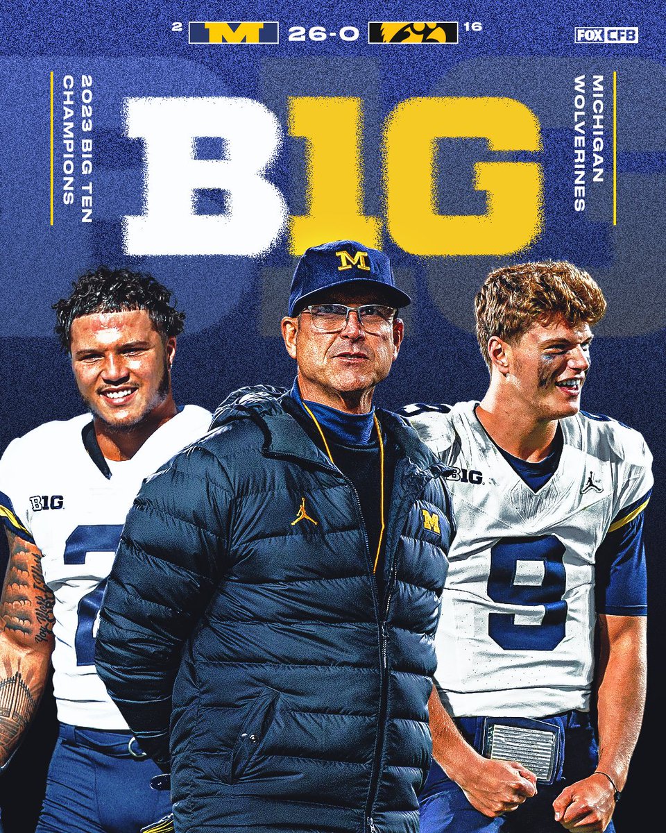 CFBONFOX's tweet image. 2023 BIG TEN CHAMPIONS 🏆🏆🏆

@UMichFootball shuts out Iowa to win a third-straight Big Ten Championship game 👏
