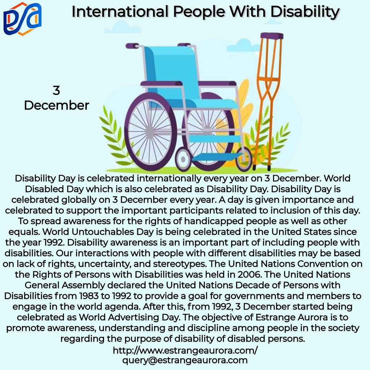 Happy International People With Disability.
#disability #disabilityawareness #disabled #wheelchair #inclusion #autism #chronicillness #wheelchairlife #specialneeds #accessibility #chronicpain #invisibleillness #autismawareness #EstrangeAurora #Indiawithdisable #Indianhealthcare