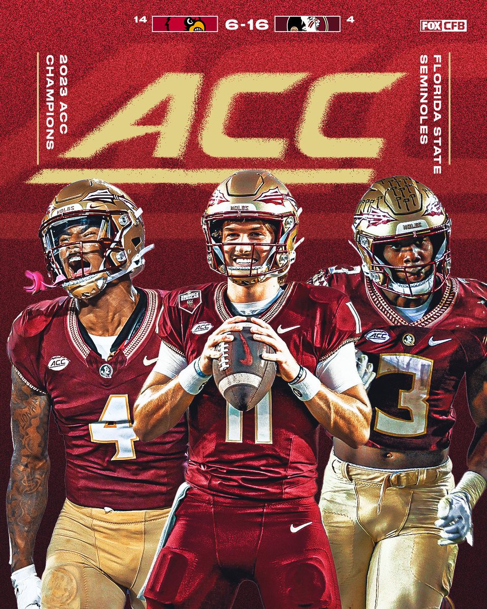 CFBONFOX's tweet photo. 2023 ACC CHAMPS 🏆

@FSUFootball wins its first ACC title since 2014 👏👏 https://t.co/A3jQqF00Vn