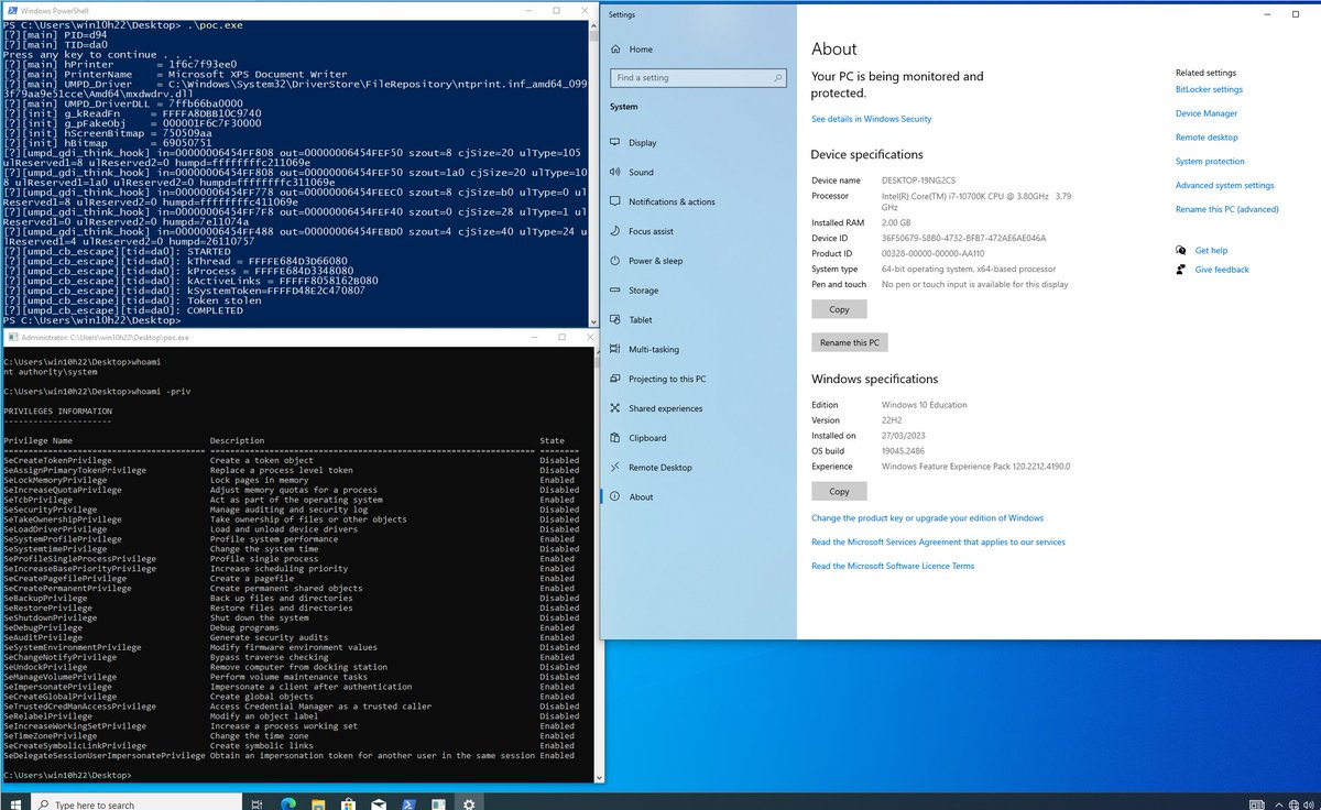 immortalp0ny's tweet photo. I have updated my PoCs storage (https://t.co/mzFBPvNup9) with recreation of CVE-2023-21822. It reuses some code inside win32kfull for achieving read-write capabilities and performs Token Stealing https://t.co/Lv5UKyk8CT