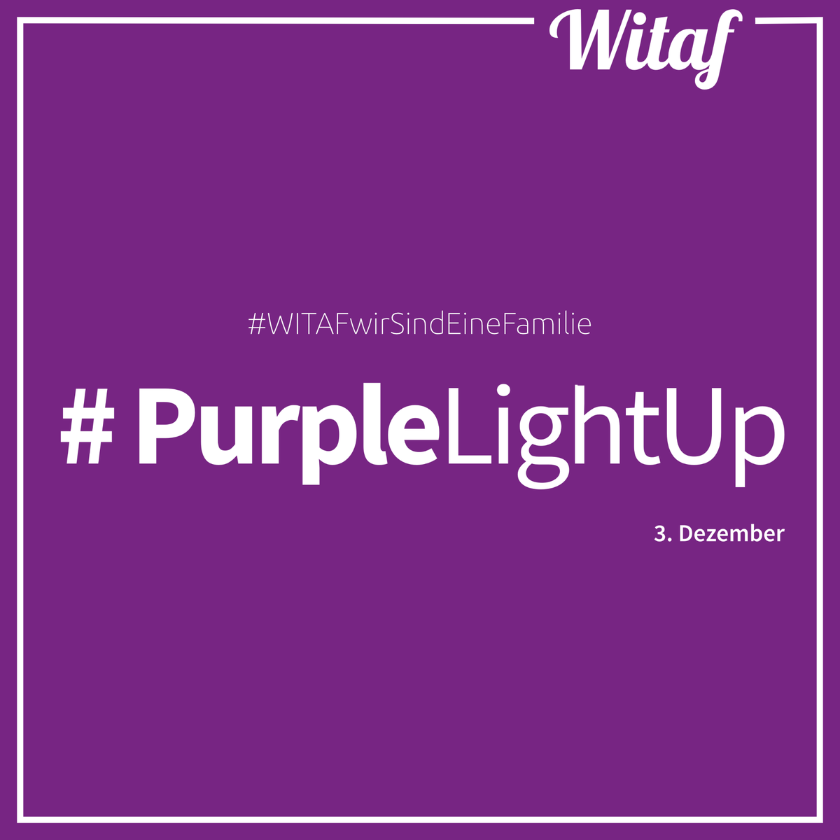 Heute, am 3. Dezember ist Internationaler Tag der Menschen mit Behinderung und deshalb wollen auch wir im Rahmen der #PurpleLightUp Kampagne ein sichtbares Zeichen setzen.

Die globale Kampagne Purple Light Up dient dazu, die Rechte und Anliegen von Menschen mit Behinderung in da