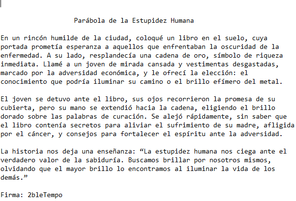 Que me dicen de esta parábola que inventé, a mi me encantó y sirve para ayudar a muchos.
