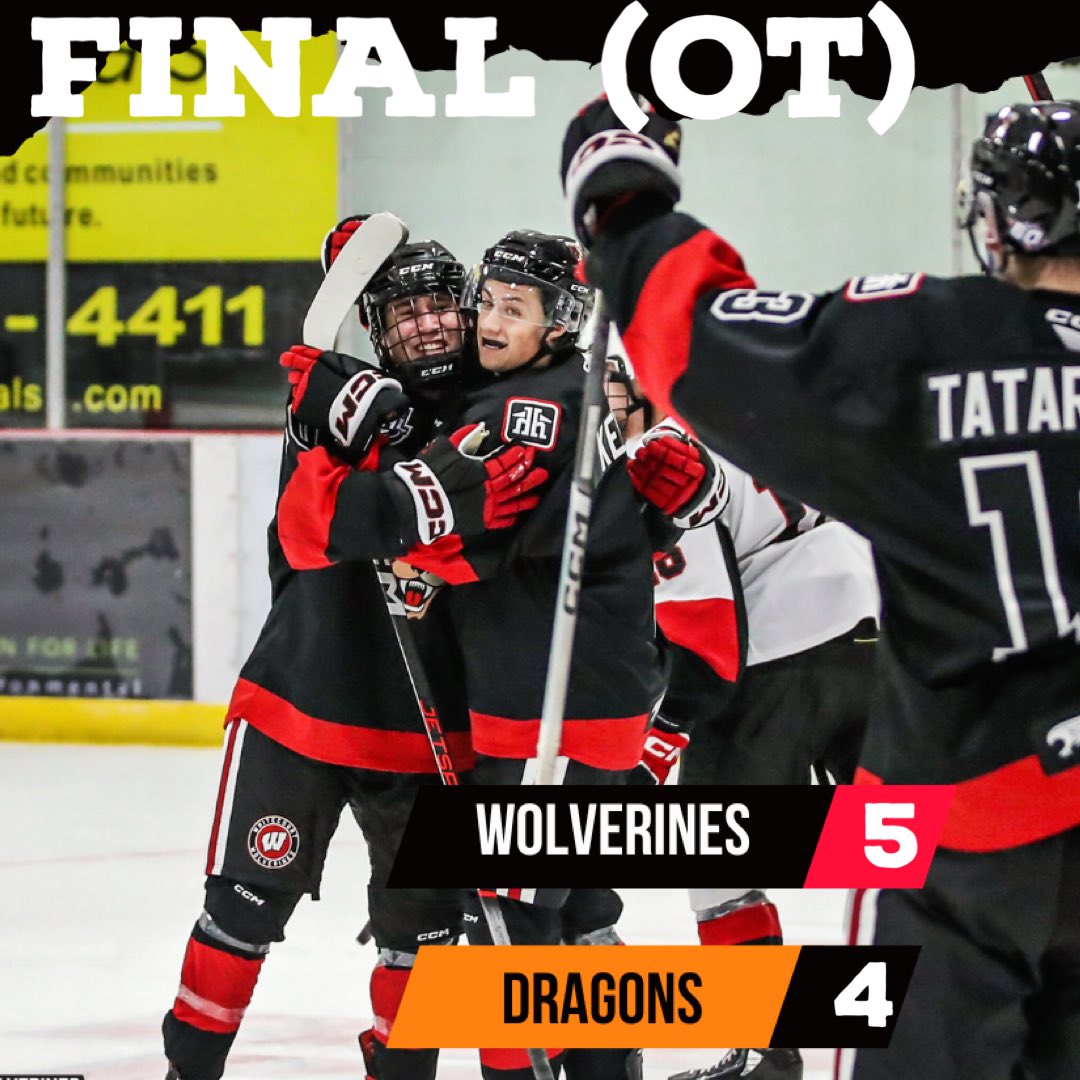 WolverinesJrA's tweet photo. Wolverines come from behind and take this one 5-4 in overtime!!

Your Precision Autobody Hit of the Game: Jack Pollock 

3 stars from Timberland Insurance

⭐️ Venneman 1G-1A
⭐️⭐️ Browne 2G
⭐️⭐️⭐️ Poffenroth 2G-1A 

Next up we host the Bobcats on Wednesday. https://t.co/ZpsF0bzW3j