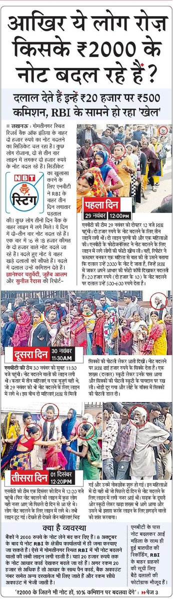 Sunilraidas01's tweet photo. आखिर ये लोग किसके 2000 के नोट बदलवा रहे हैं? ये गरीब रोज लाइन में लगकर 10–10 हजार बदलवा रहे हैं। किसका काला धन सफेद करने को पसीना बहा रहे गरीब। कौन ले रहा कमीशन? पढ़े @NBTLucknow में   @GyanNBT @sandeep05071975 @Sunilraidas01 की रिपोर्ट।
@nadeemNBT @manishsNBT @BindasAKJNBT https://t.co/tNWSnwZm3L