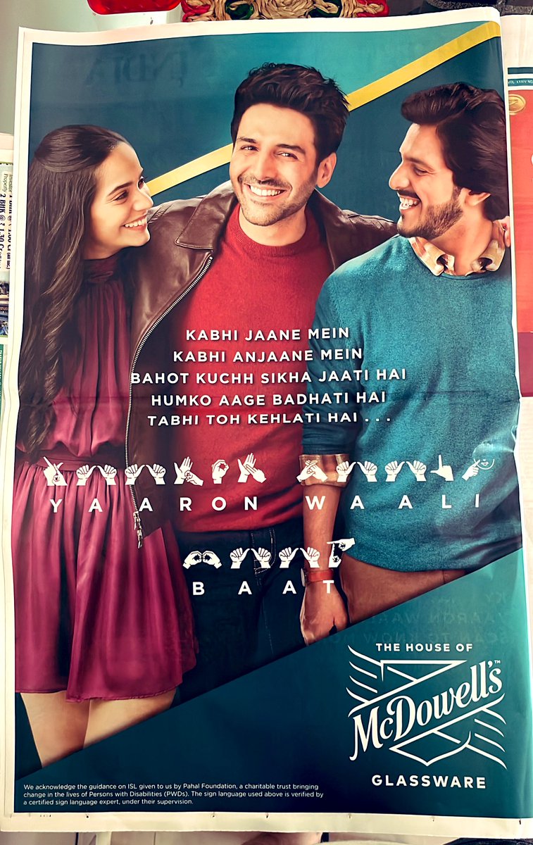 AbhiDeaf's tweet photo. @TheAaryanKartik Thank you @TheAaryanKartik 
Very good for your first Indian Sign Language 🤟 and Today Newspaper is THE YAARS OF INDIA , QR Scan YouTube Shared ❤️
#McDowells 
#TheYaarsofIndia
#sundaytimesofindia
#YaaronWaaliBaat 
#indiansignlanguage 
#deafindia 
@india_nad https://t.co/cVK8GmrrfG