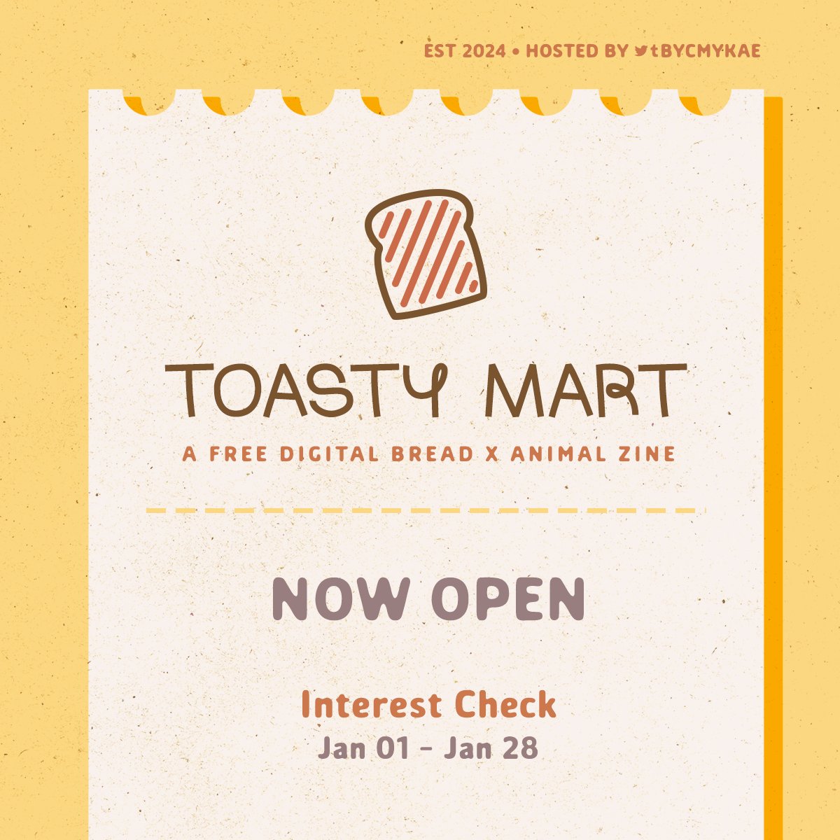 bycmykae's tweet photo. 🍞Bread-y to get Toasty? 🍞

Interest check for Toasty Mart; a free digital bread &amp; animal zine is now open! 

Fill out our survey: https://t.co/gxD2JwAdw2
Open until: Jan 28, 9PM CT 
#toastymartzine https://t.co/b8m0avJCOV
