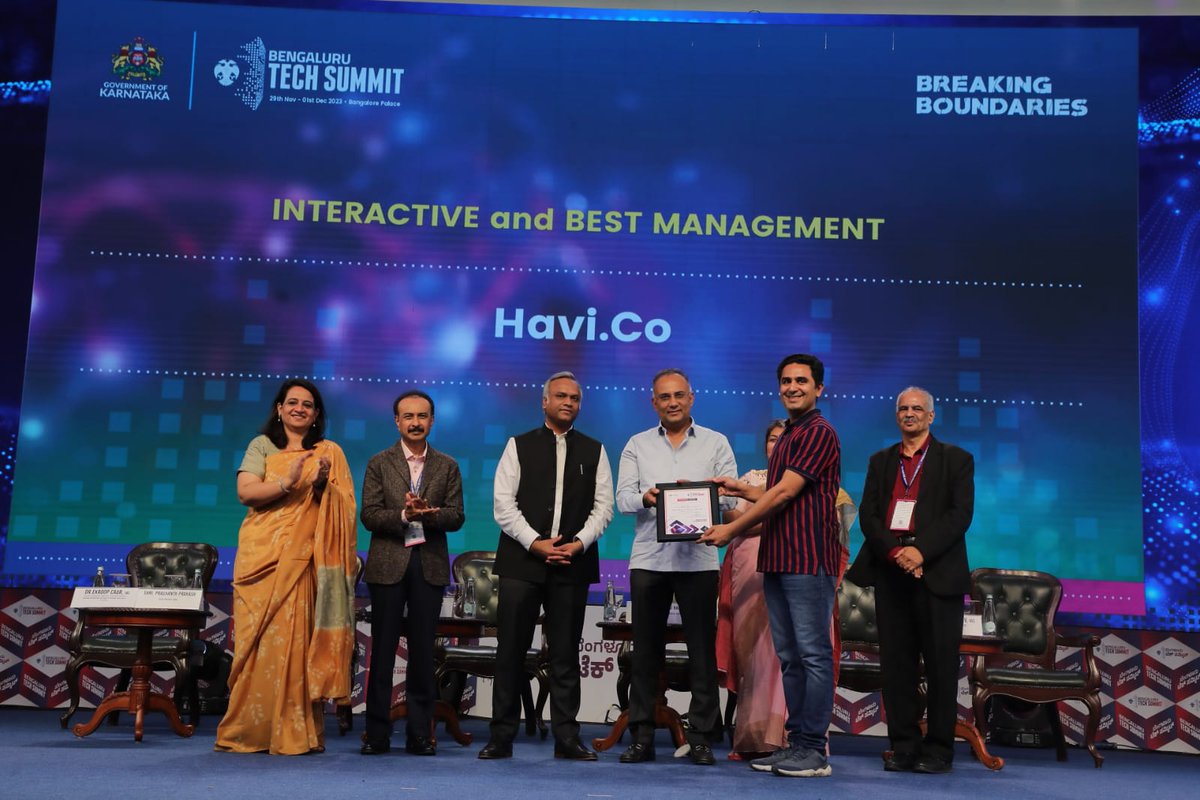 Applauding excellence in exhibition! A huge shoutout to Havi.Co, honored with the Interactive and Best Management Award at the BTS Exhibitor Awards Ceremony at #BTS2023 for setting the benchmark for exhibitors & captivating others. #BengaluruTechSummit