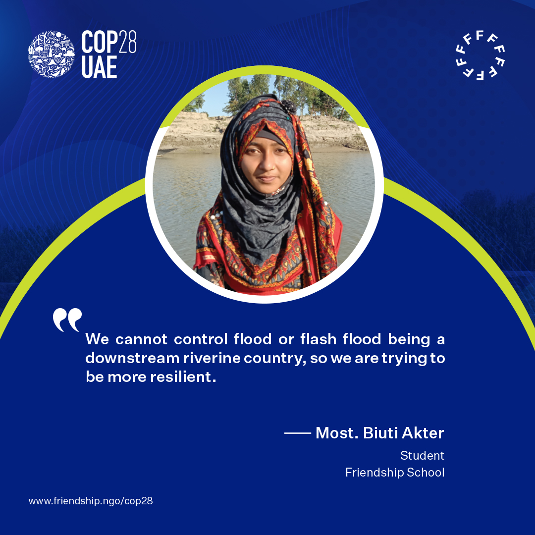 friendship_ngo's tweet photo. Biuti & Ronzina, from riverine islands battered by #floods & #erosion in 🇧🇩 brought forth their communities' stories of #resilience yesterday @CYPavilion in @COP28_UAE.
#ClimateMigrants #ClimateRefugees #ClimateDisplacement #ForcedMigration #EnvironmentalMigration #COP28UAE https://t.co/EjsXcgWv4X