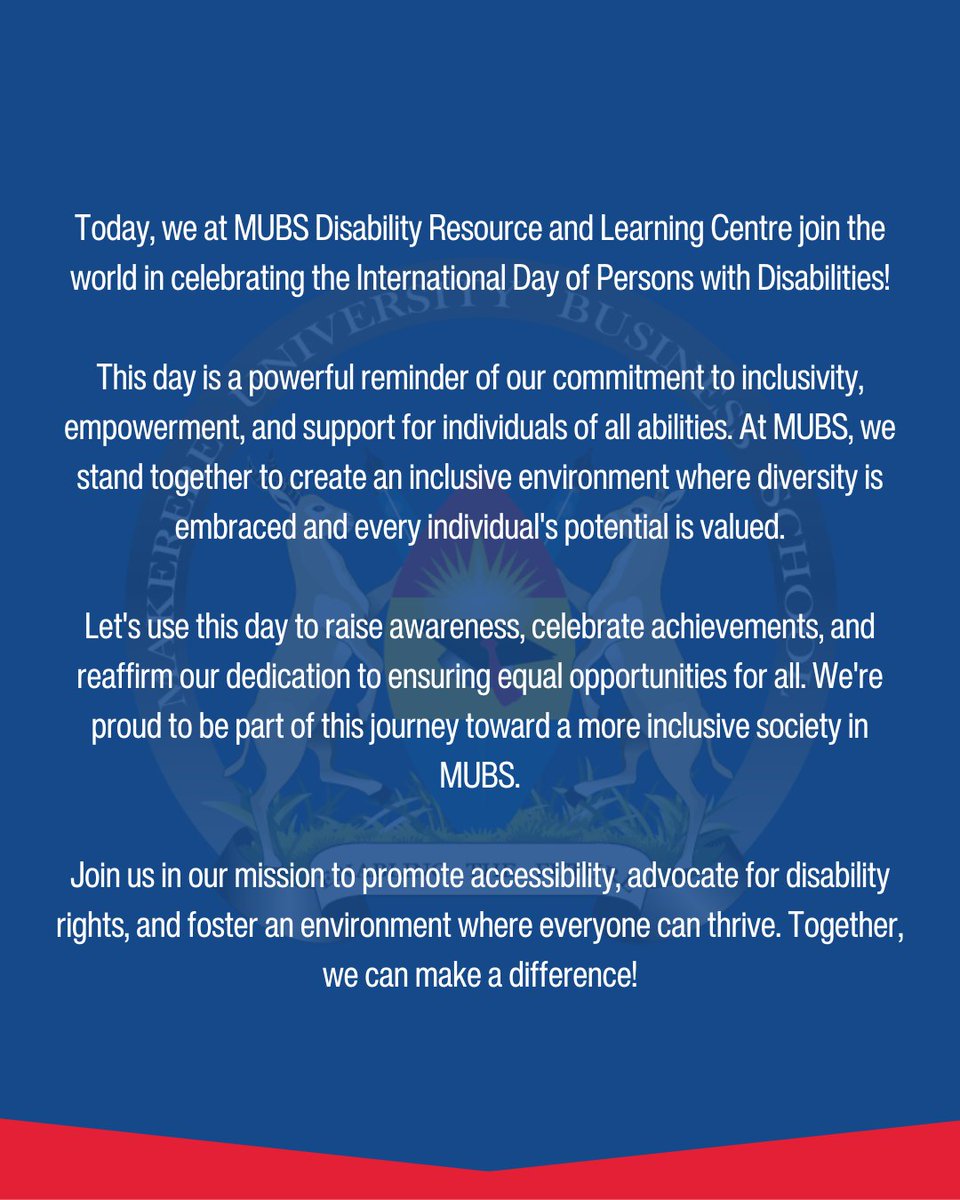Happy International Day of Persons with Disabilities from <a href="/MUBSDRL_Centre/">MUBS Disability Resource and Learning Centre</a> 

 #IDPD2023 #InclusionMatters #DisabilityRights #MUBSCommunity