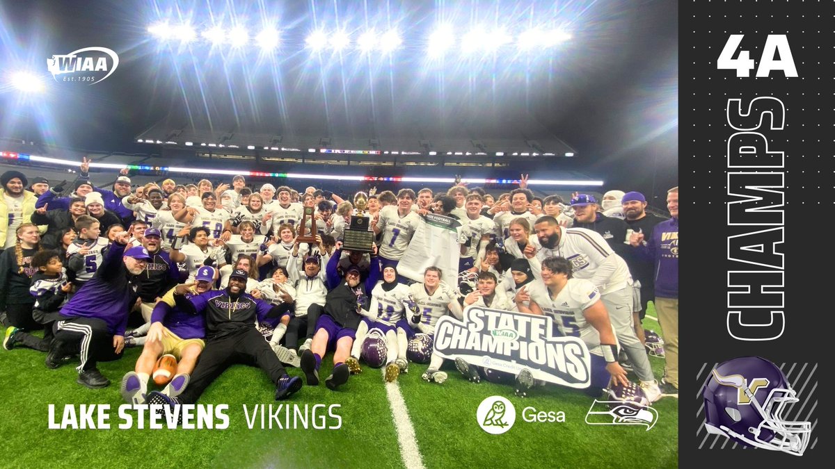 Congratulations to the 2023 WIAA/@GesaCu 4A Football State Champions, the Lake Stevens Vikings 🏆 Presented by the @Seahawks #wastatefb #wafbscores #backtoback