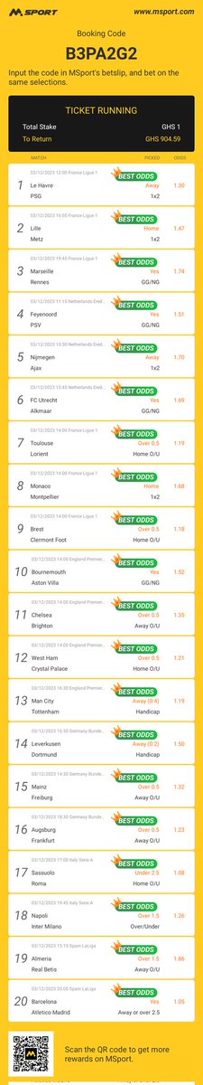 KingBless30's tweet photo. These are my bet selections on MSport: 20 matches with odds 650.78. Click the link and follow the bet directly:
https://t.co/yWwHdM3y0P https://t.co/RCD3HlImtm
