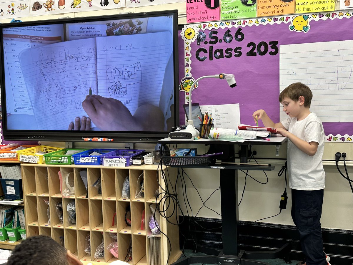 2ndWithMiller66's tweet photo. During Foundational Skills, class 203 learned about open syllables with long vowels. After identifying the open syllables in our workbooks, we used those words and created our own stories! We love phonics! 💜 @wbny @PS66JKO  #fromPhonicstoReading https://t.co/DcxuQZktUA