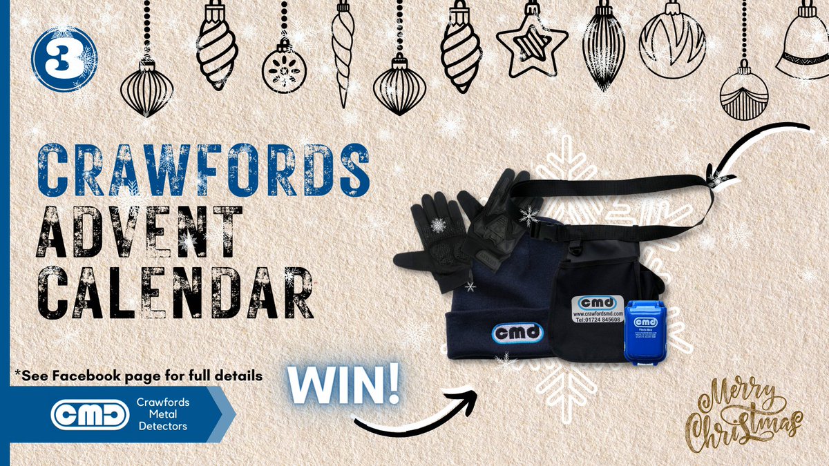 🎁 Day 3 of our #CrawfordsAdvent! Unwrap a Crawford's Swag Bag - the must-have kit for detectorists! 🧤 CMD Finds Pouch CMD Finds Box Loxley Gloves CMD Beanie To enter: 👍 Like 👥 Tag a friend 🔁 RT 🇬🇧 16+ only. Winner announced tomorrow on #Facebook! #MetalDetecting #Christmas