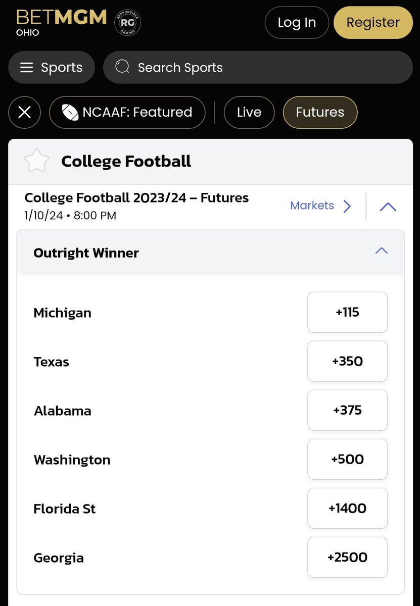 Very interesting looking at various odds on making the playoff and title odds. If you think Tate Rodemaker gives FSU a chance looks like this is the time to take them, I doubt that's something anyone who's not a FSU fan would do.