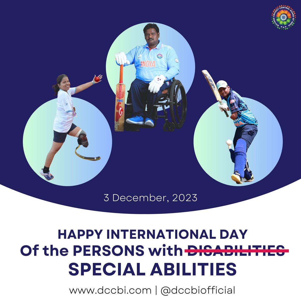 Happy International Day of the Persons with D̶I̶S̶A̶B̶I̶L̶I̶T̶I̶E̶S̶ Special Abilities ✨
.
#DCCBI #wheelchaircricket #divyangcricket #divyangjancricket #DisabilityCricket #internationaldayofthepeoplewithdisabilities #specialabilities  #Divyangjan #worlddisabilityday