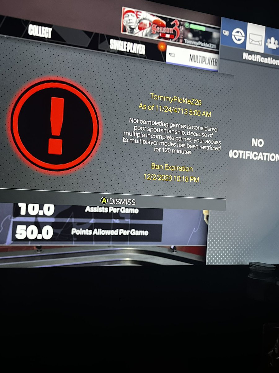 TommyPickleZ's tweet photo. @NBA2K how old get banned for quitting a game in the year 4713??? https://t.co/5jYvmI7YfW