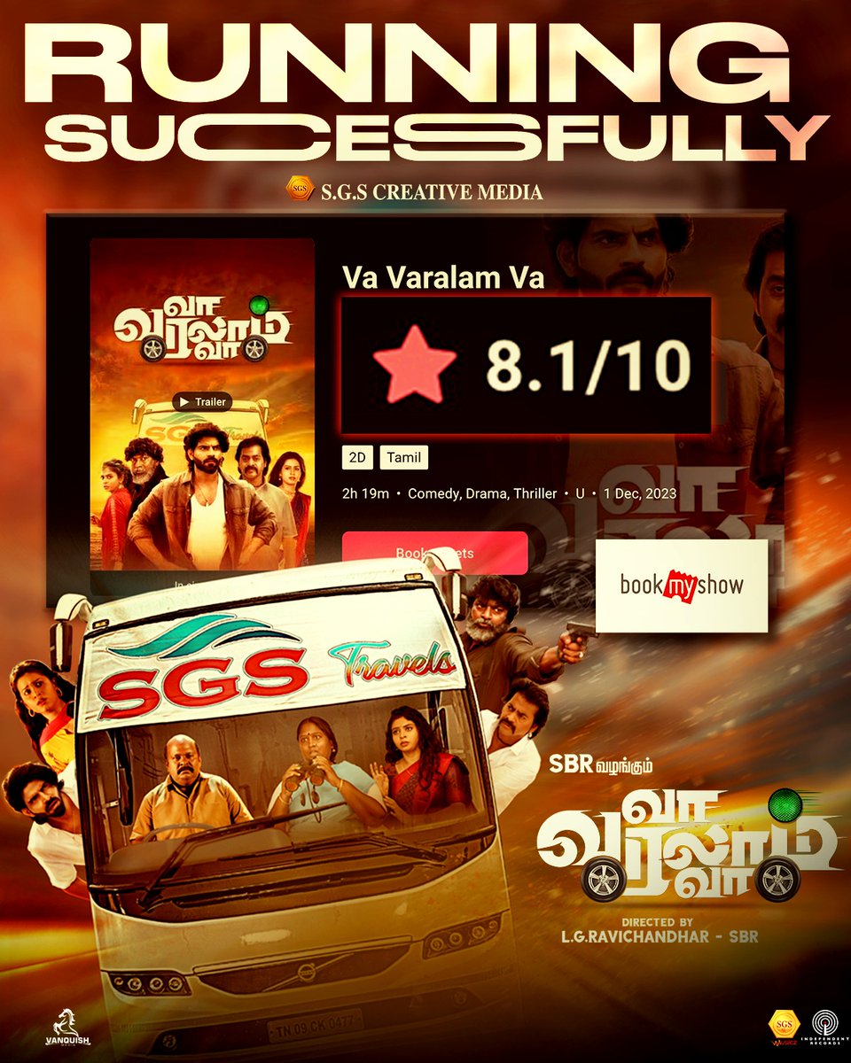 #VaVaralamVa receives Good ratings from audience ! Running successfully In cinemas now.

#Deva #SBR #SGSCreativeMedia #BalajiMurugadoss #MahanaSanjeevi #RedinKingsley