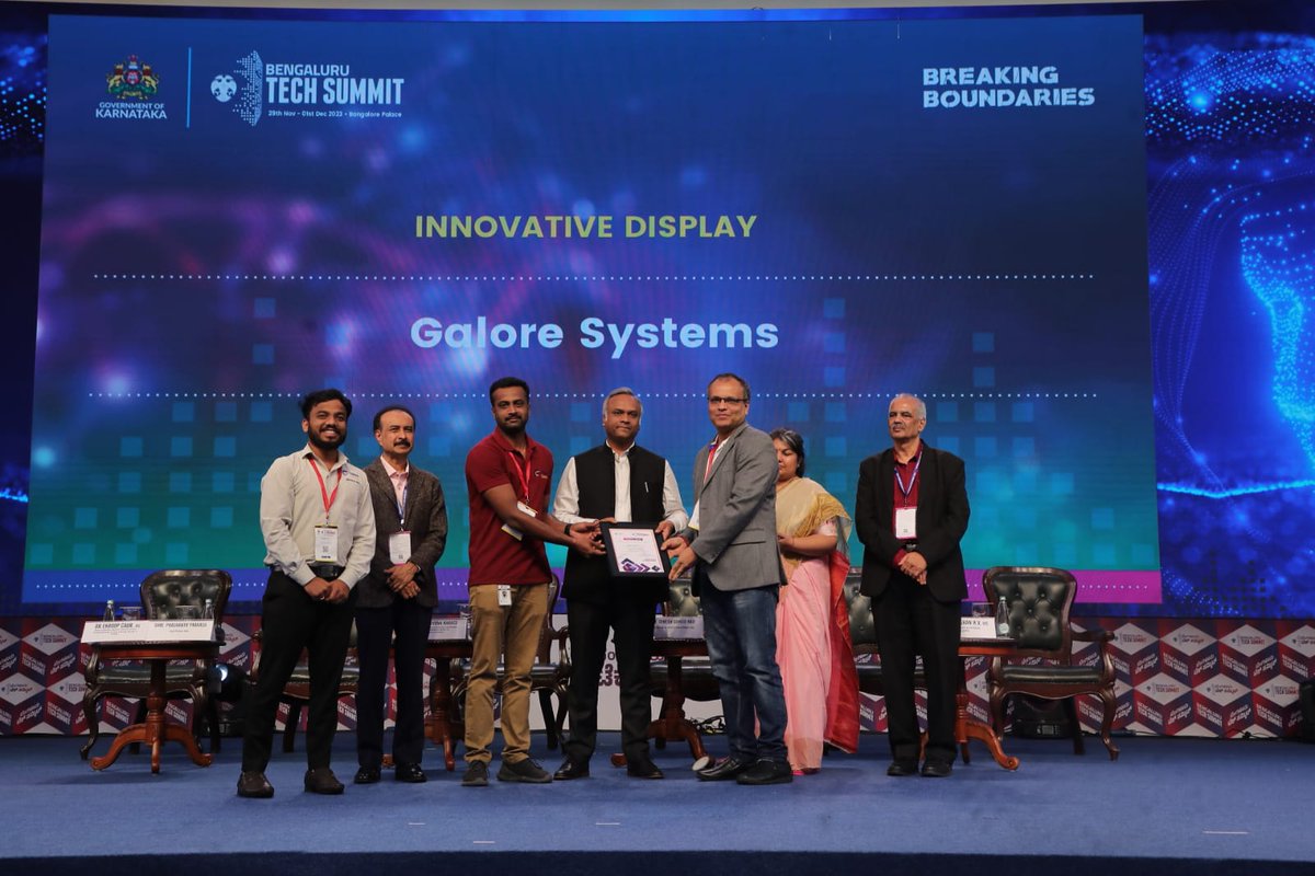 Applauding excellence in exhibition! A huge shoutout to Galore Systems, honored with the Innovative Display Award at the BTS Exhibitor Awards Ceremony at #BTS2023 for setting the benchmark for exhibitors & captivating others. #BengaluruTechSummit #BreakingBoundaries